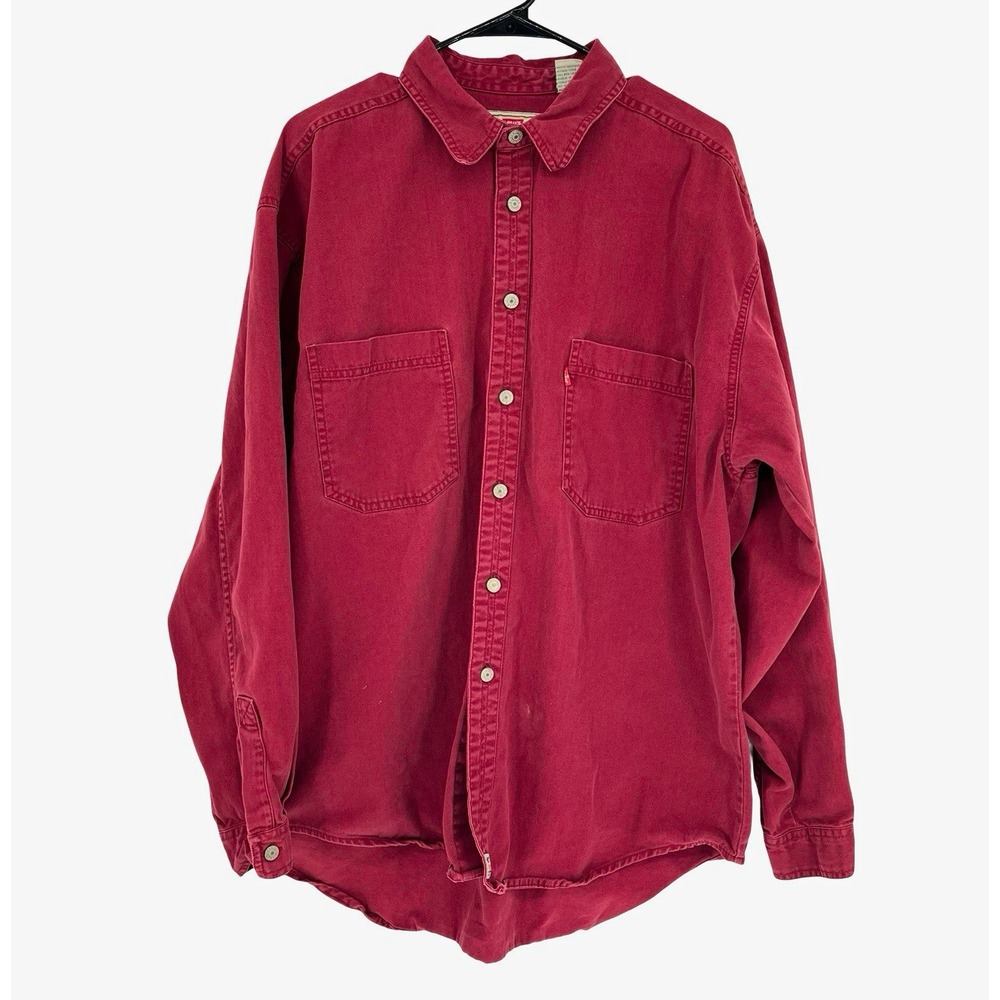 Vintage Levi's Red Tab Denim Shirt XL Faded Red Workwear 90s Grunge Oversized
